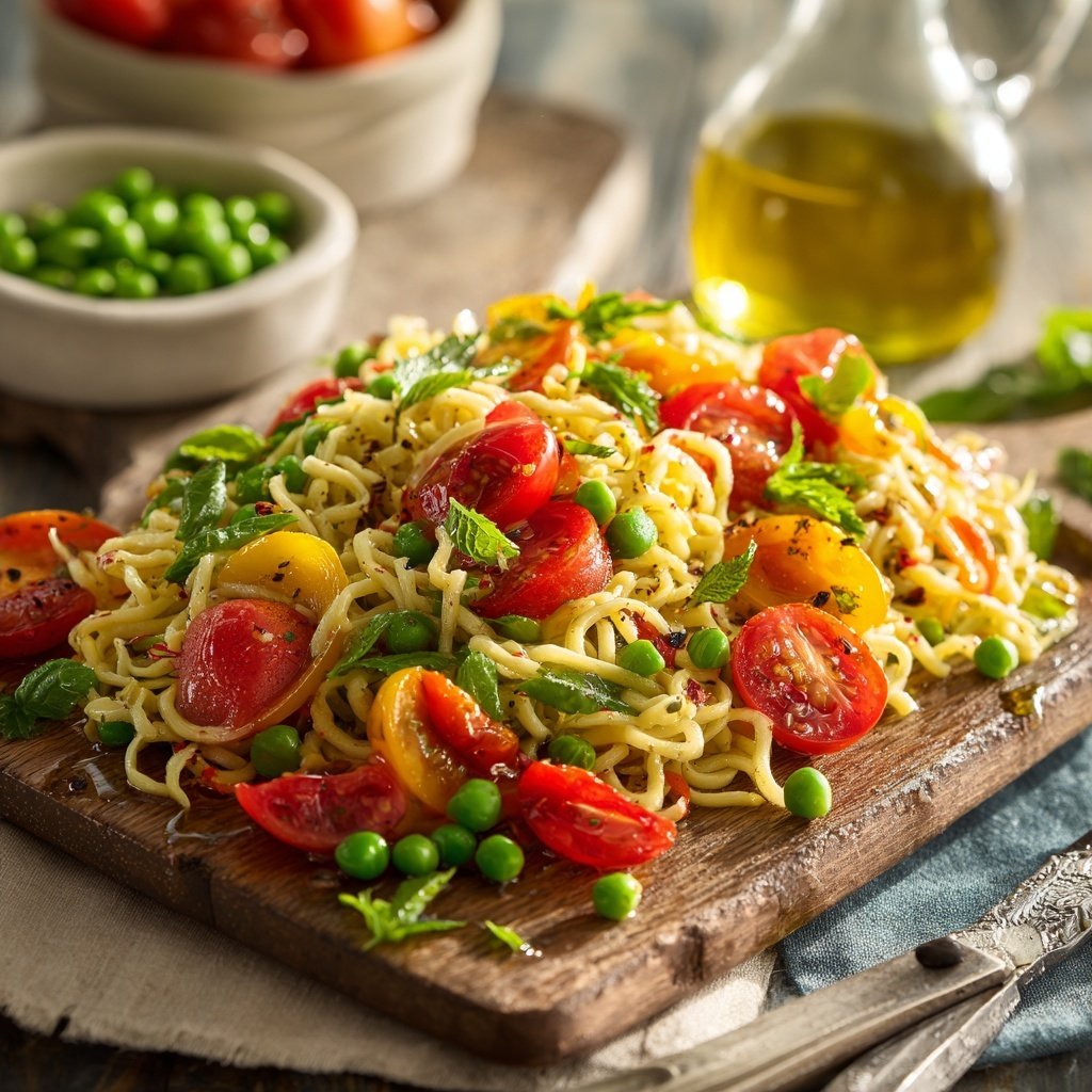 Mediterraner Nudelsalat Mit Erbsen