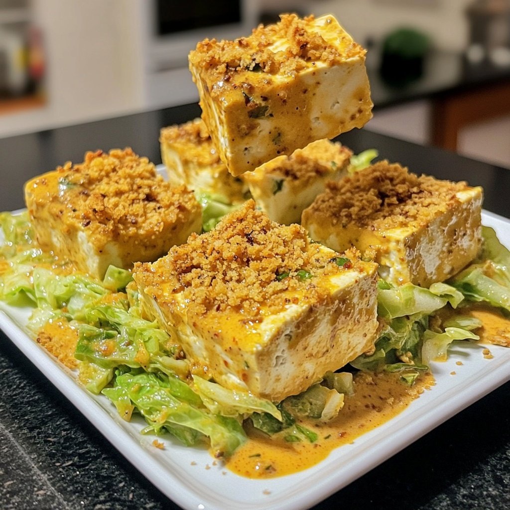 Veganer Sahne-Wirsing mit würzigem Tofu