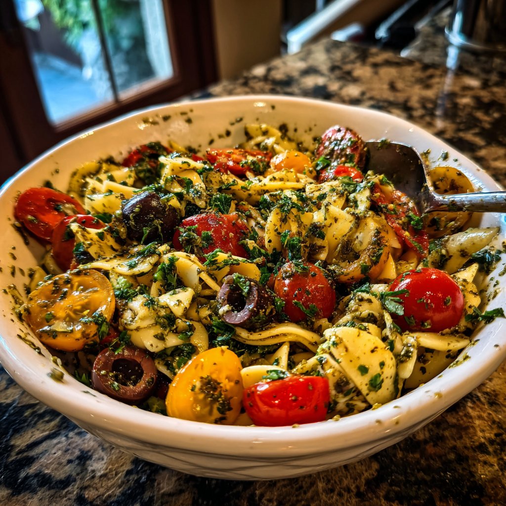Mediterraner Nudelsalat Mit Pesto
